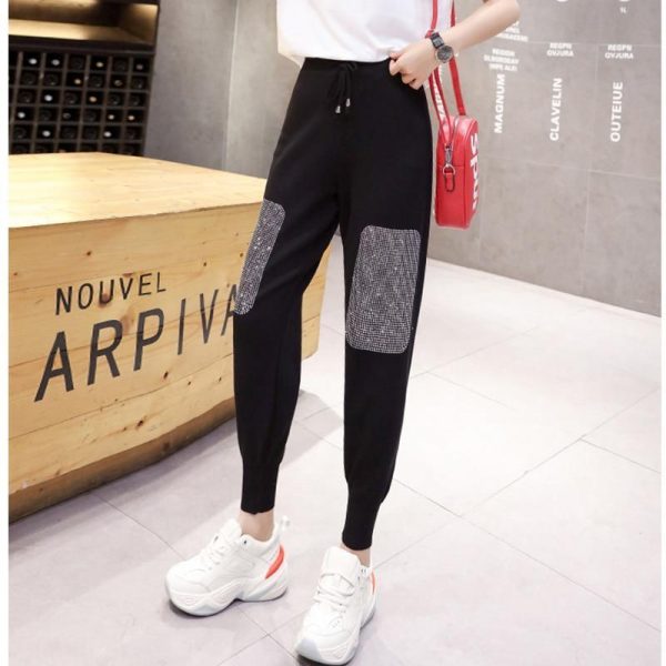 Autumn Diamond Loose Pants Women Black Ankle-Length Harem Pants Spring  New Joggers Women High Waist Pants - Takalr