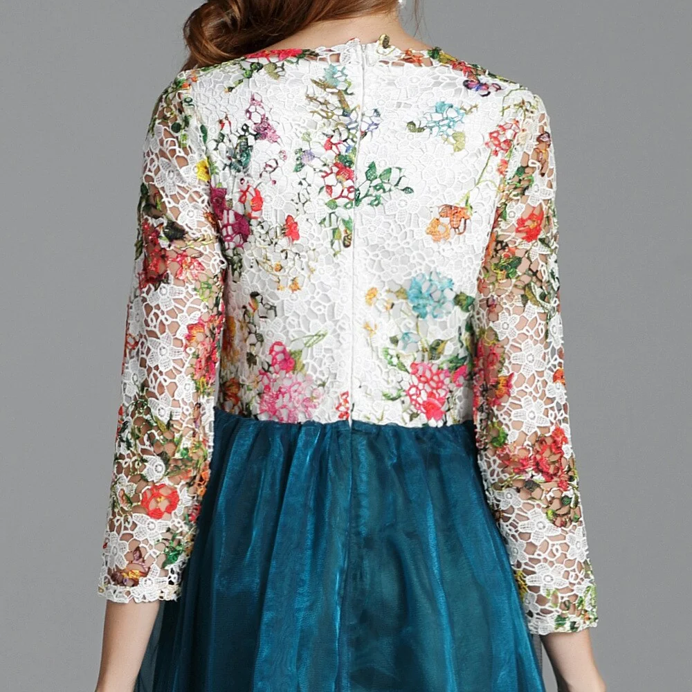Women's Elegant Runway Dresses Autumn Slash Neckline Embroidery Lace Party Prom Long Sleeves Sequined Fashion Dresses - Image 12