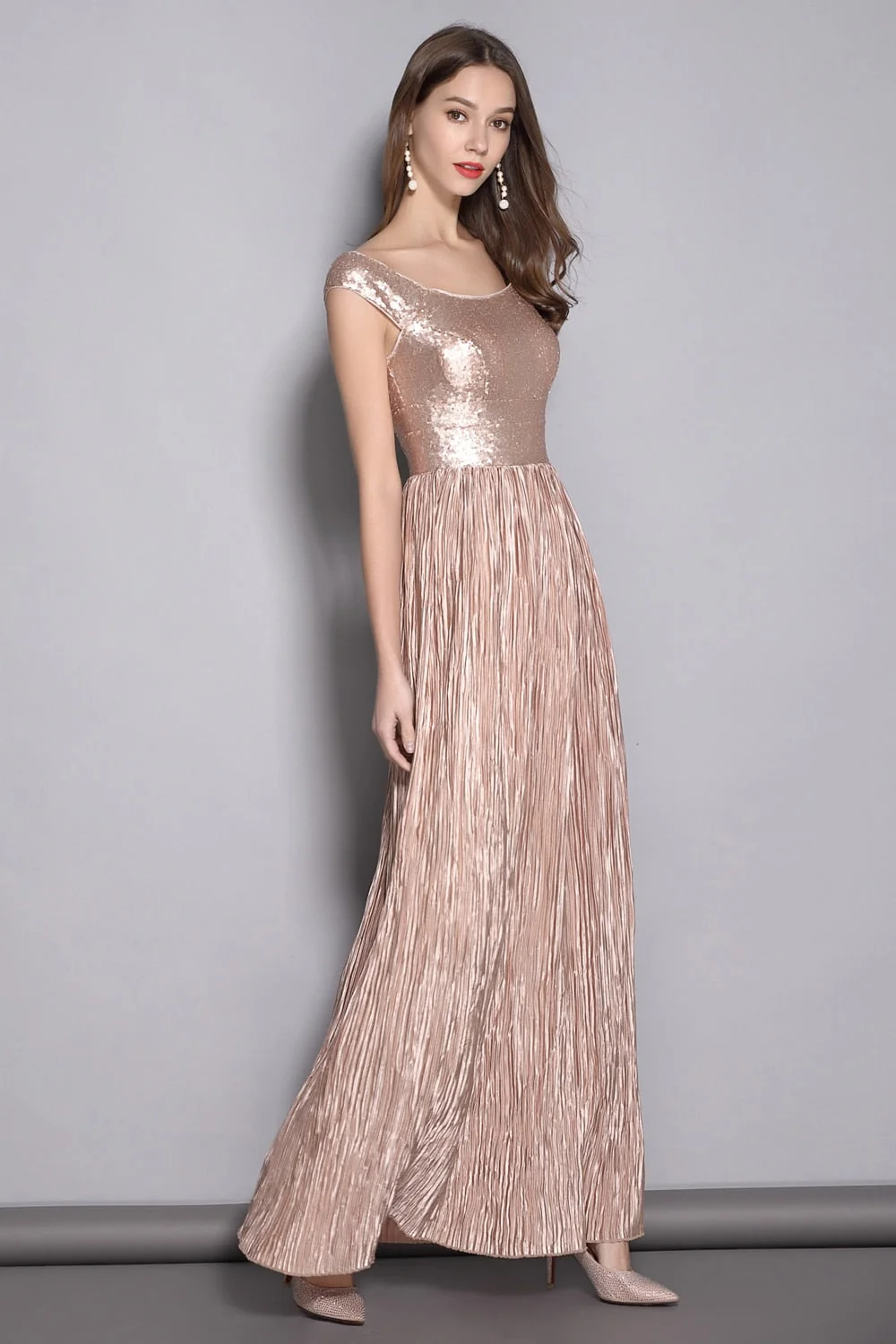 Women's O Neck Sleeveless Sequined Patchwork Elegant Long Party Prom Runway Dresses - Image 5