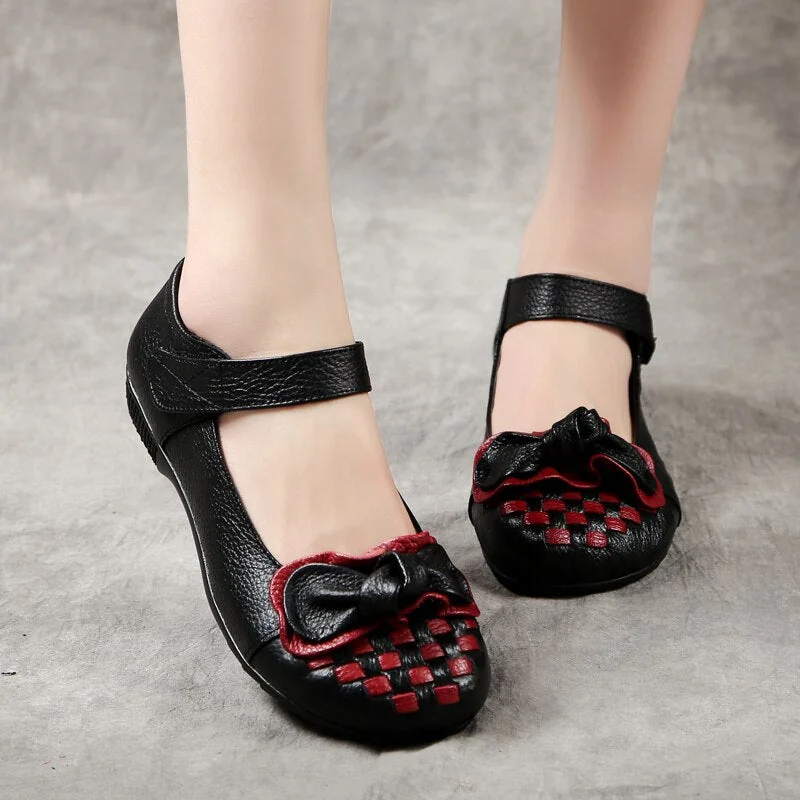 Spring Ladies Flats Hook & Loop Comfortable Women Shoes Round Toe Genuine Leather Casual Shoes Plus Size 35-41