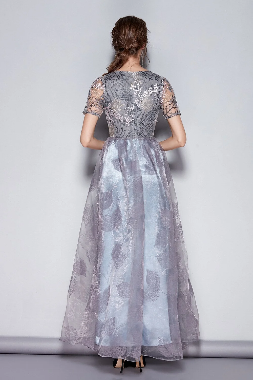 Women's O Neck Short Sleeves Embroidery Layered Elegant Party Dresses Prom Long Maxi Runway Dresses - Image 6