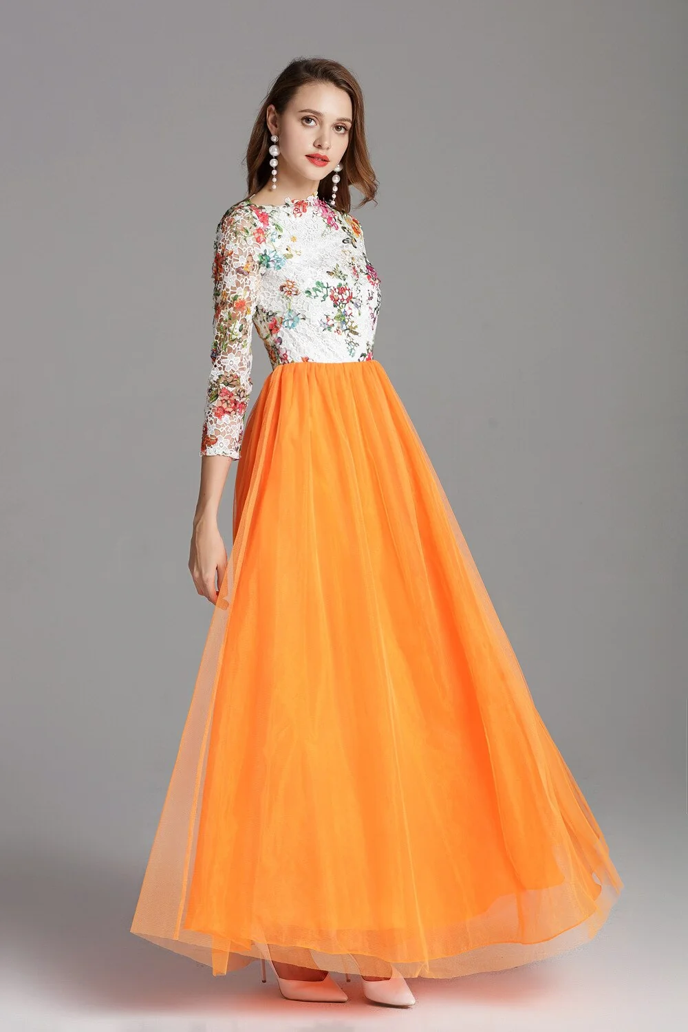 Women's Elegant Runway Dresses Autumn Slash Neckline Embroidery Lace Party Prom Long Sleeves Sequined Fashion Dresses - Image 5