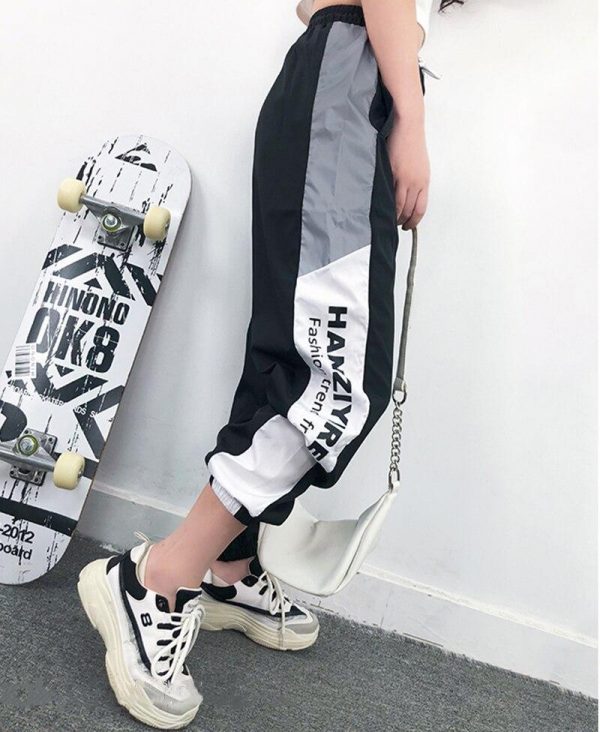 Autumn Harajuku BF Loose Sport Reflective Pants Women Hip Hop High Waist streetwear Cargo Pants Loose Joggers Women - Takalr