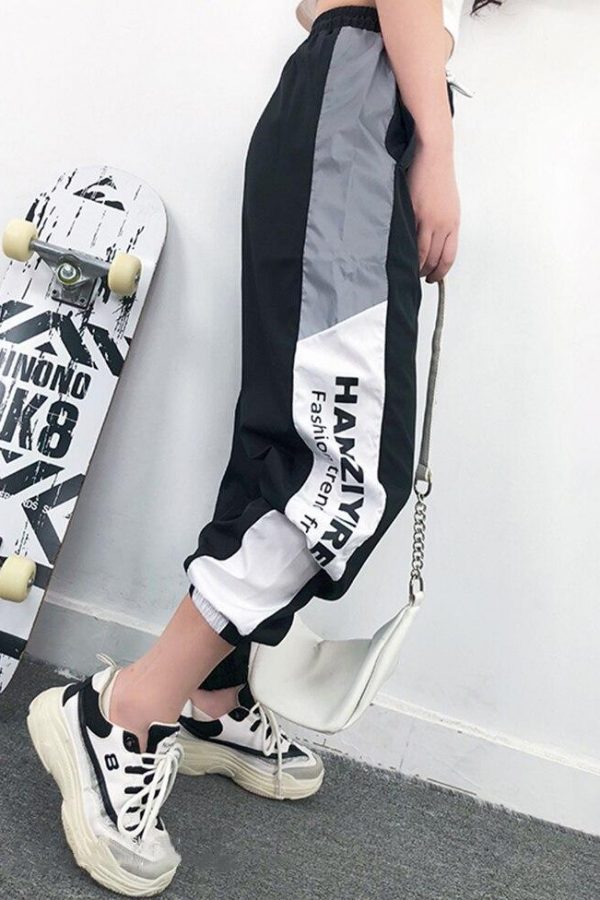 Autumn Harajuku BF Loose Sport Reflective Pants Women Hip Hop High Waist streetwear Cargo Pants Loose Joggers Women - Takalr