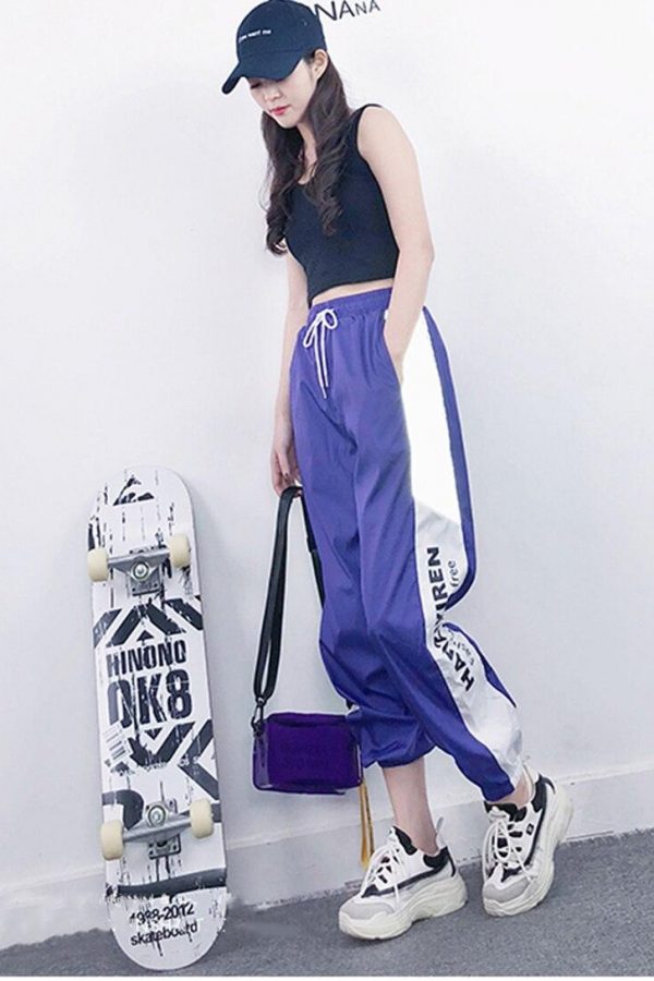 Autumn Harajuku BF Loose Sport Reflective Pants Women Hip Hop High Waist streetwear Cargo Pants Loose Joggers Women - Takalr