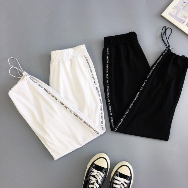 Autumn Hip Hop Black Casual Harem Pants Spring Unisex Sport BF Harajuku Pants Joggers Ribbon Women's Sports Pants - Takalr