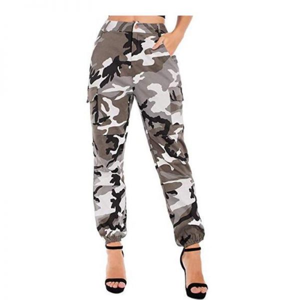 Printed Camouflage Loose Denim Casual Harem Pants Women’s Joggers High Waisted Slim Cargo Pants with Pockets Women Denim Jeans - Takalr