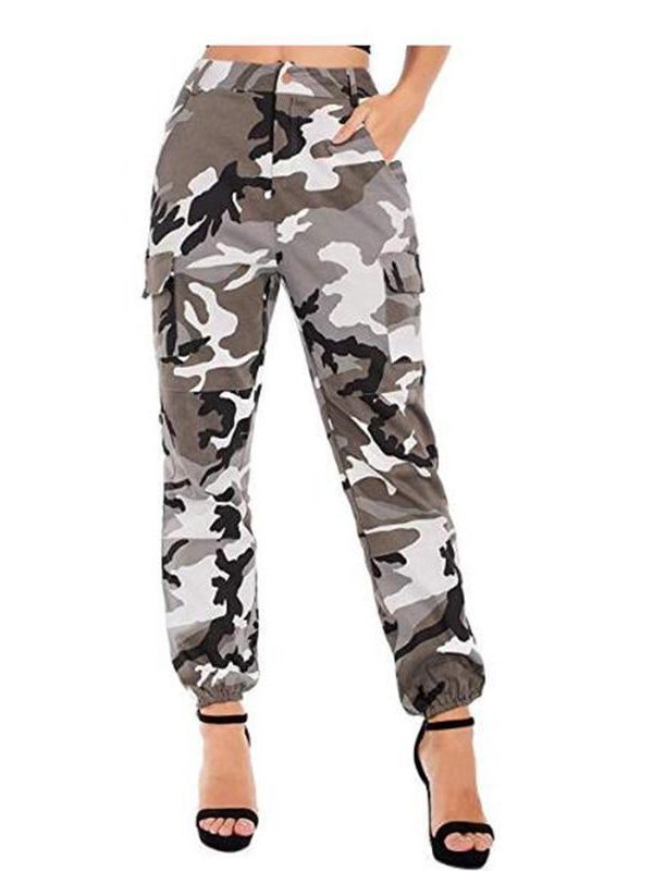 Printed Camouflage Loose Denim Casual Harem Pants Women’s Joggers High Waisted Slim Cargo Pants with Pockets Women Denim Jeans - Takalr