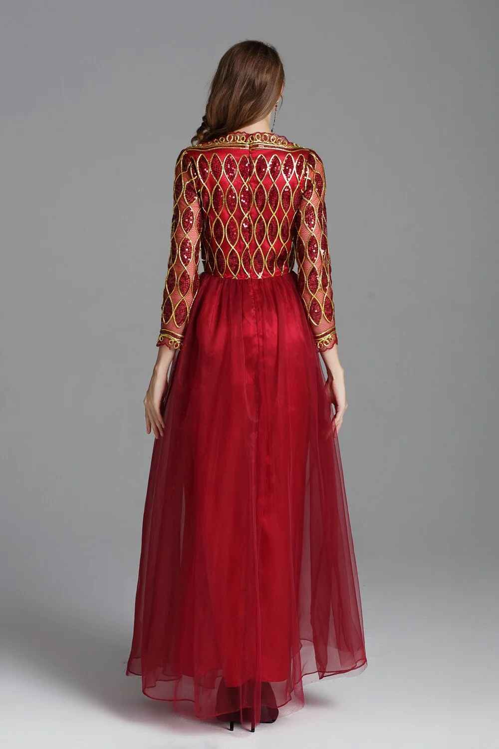Women's Elegant Runway Dresses Autumn Slash Neckline Embroidery Party Prom Long Sleeves Sequined Fashion Maxi Dresses - Image 6