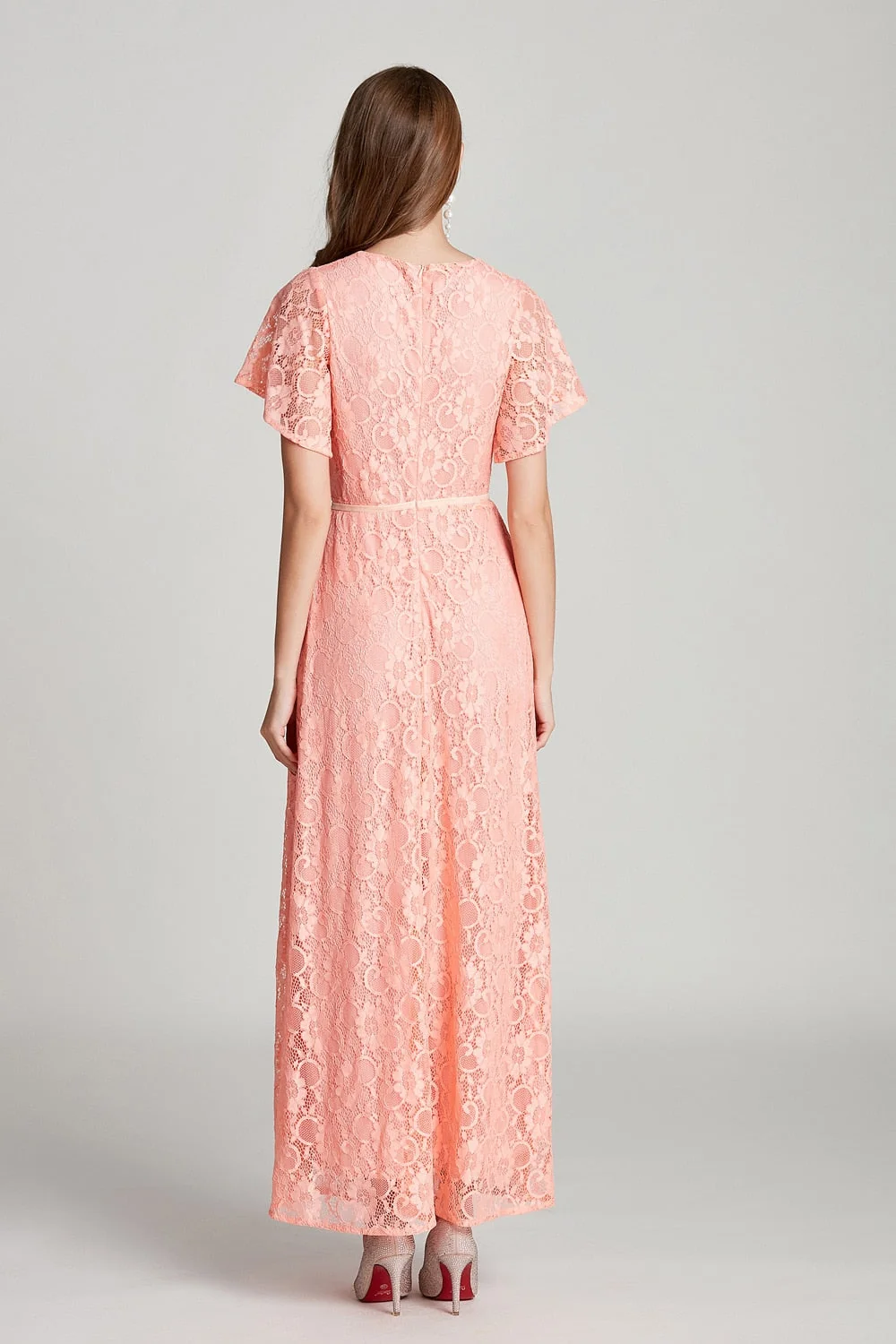 Sexy V Neck Short Sleeves Embroidery Lace Fashion High Street Long Dresses - Image 6