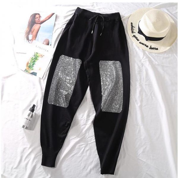 Autumn Diamond Loose Pants Women Black Ankle-Length Harem Pants Spring  New Joggers Women High Waist Pants - Takalr