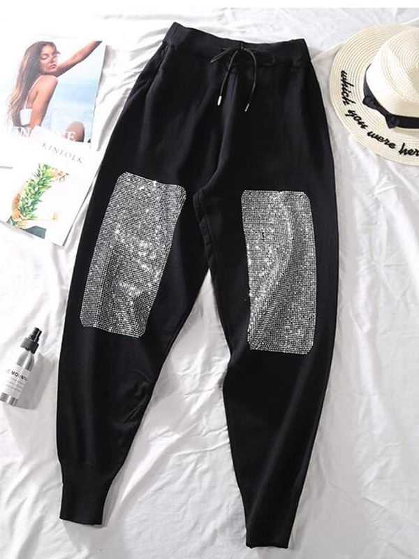 Autumn Diamond Loose Pants Women Black Ankle-Length Harem Pants Spring  New Joggers Women High Waist Pants - Takalr