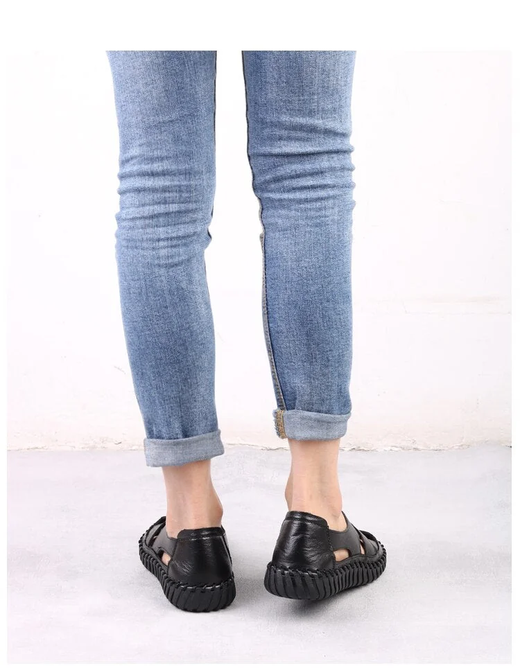 Women's Sandals Summer Genuine Leather Handmade Ladies Shoe Leather Flats Shoes - Image 3