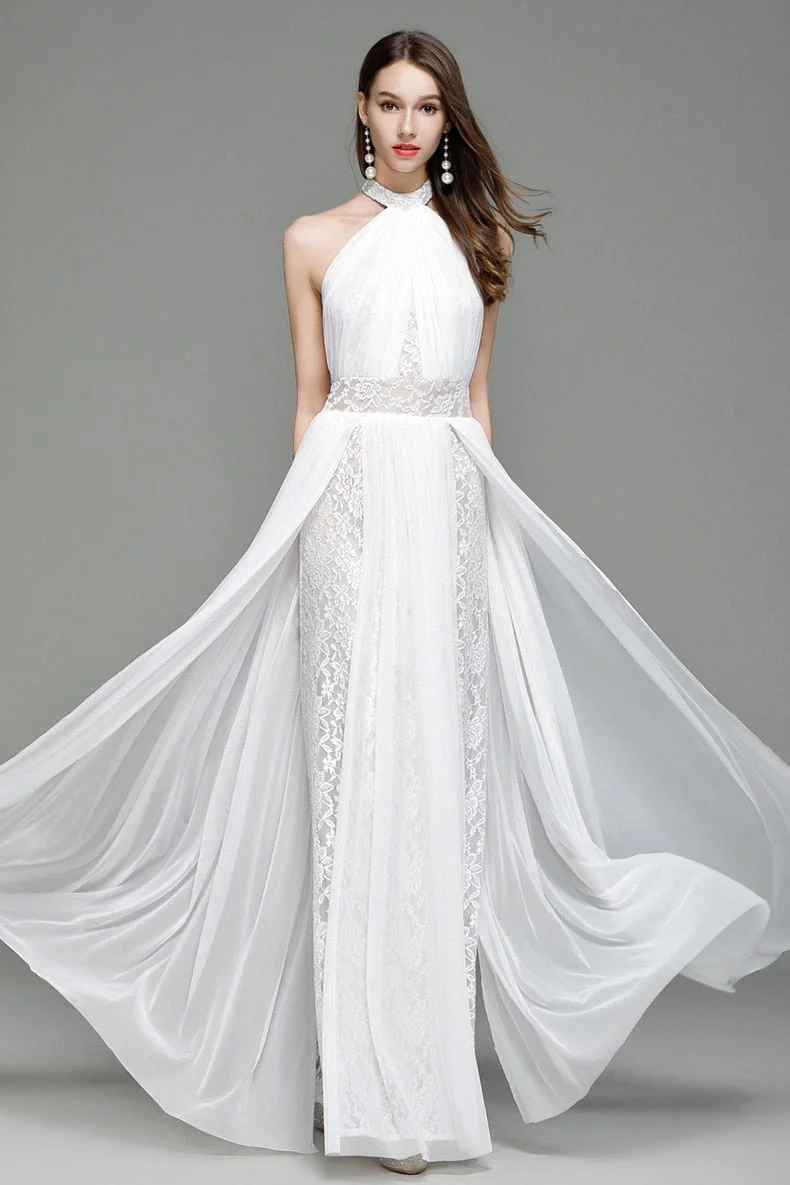 Women's Runway Designer Dresses Sexy Halter Sleeveless Embroidery Lace Open Back Fashion Long Party Prom Maxi Dresses - Image 12