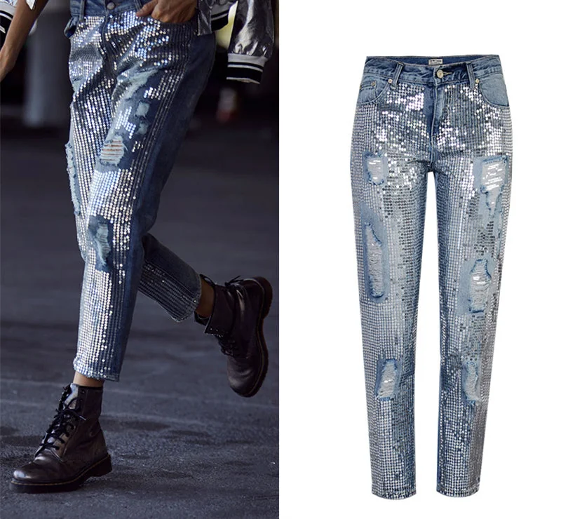 Ripped Jeans for Women Vintage Straight Jeans Woman Denim Pants Light Blue - Image 4