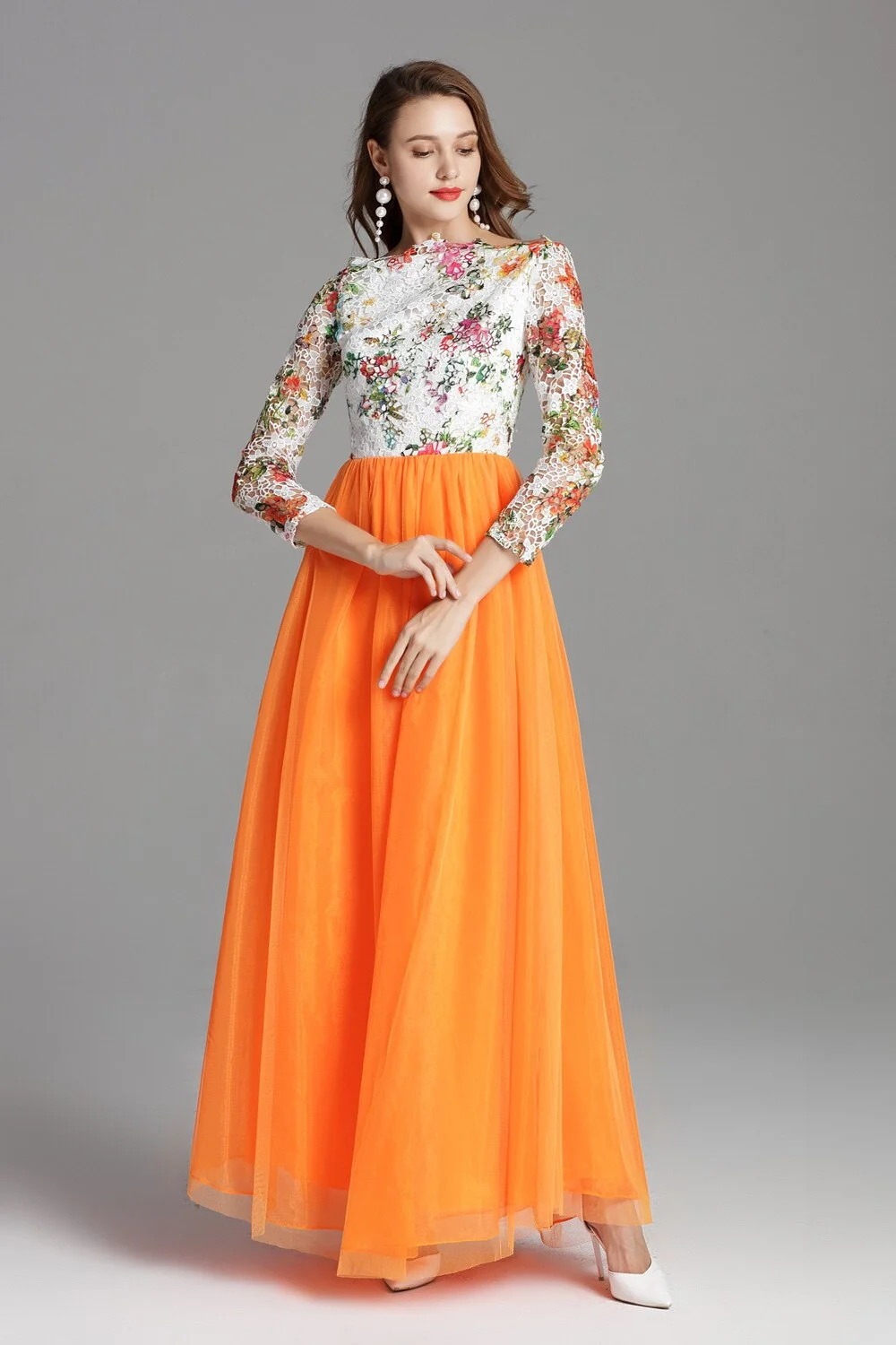 Women's Elegant Runway Dresses Autumn Slash Neckline Embroidery Lace Party Prom Long Sleeves Sequined Fashion Dresses - Image 3