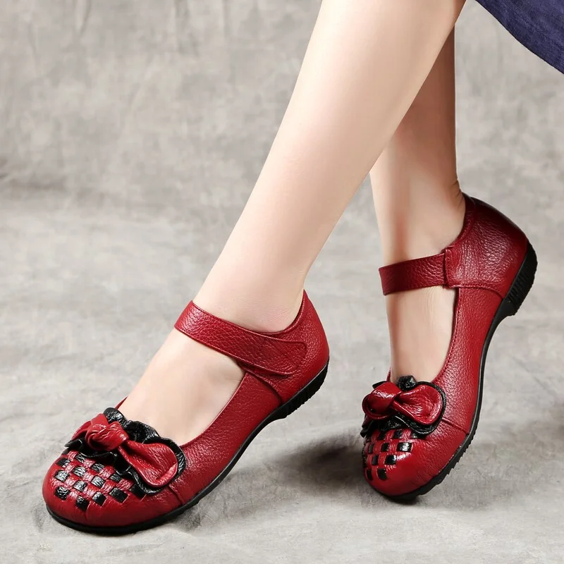 Spring Ladies Flats Hook & Loop Comfortable Women Shoes Round Toe Genuine Leather Casual Shoes Plus Size 35-41 - Image 11