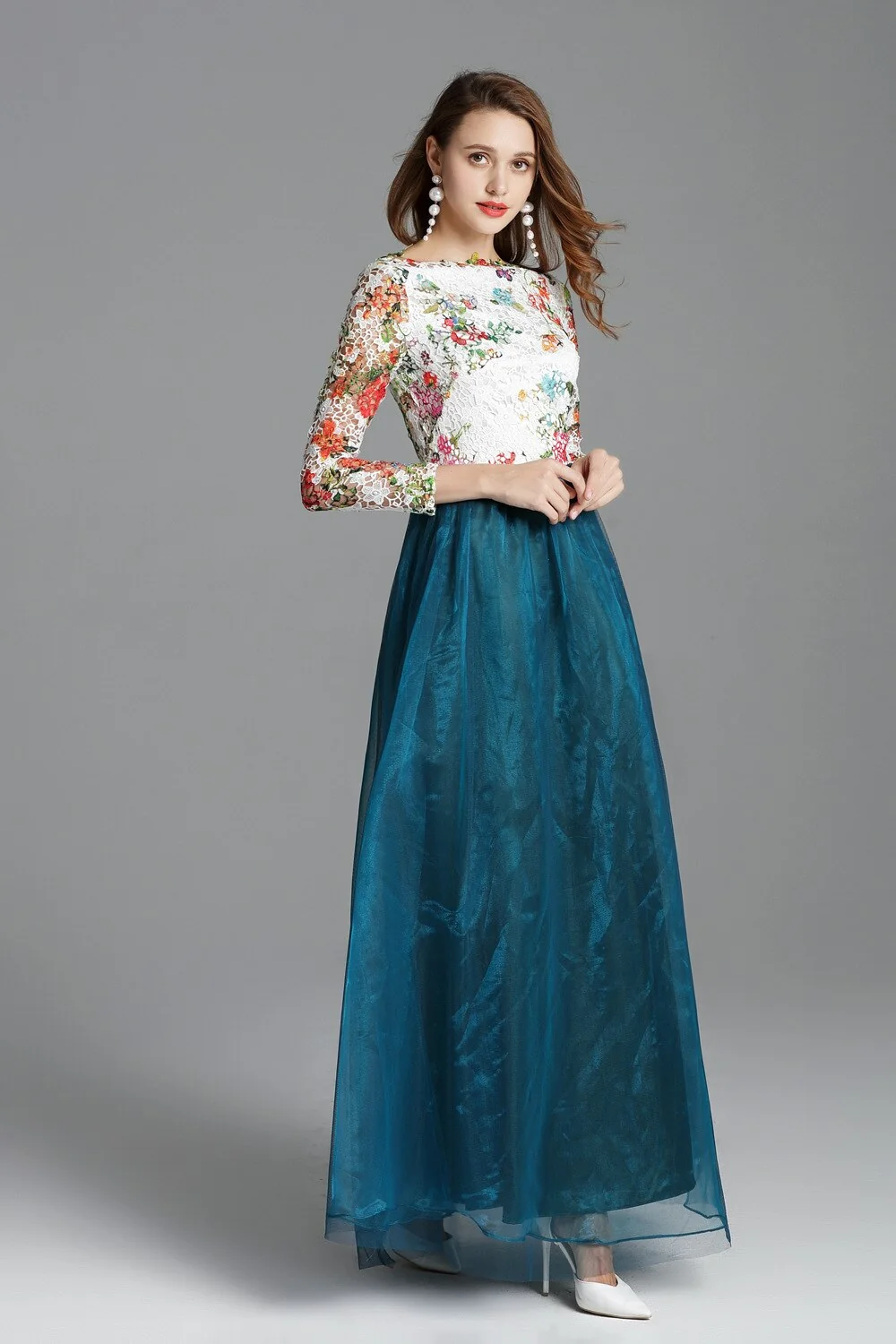 Women's Elegant Runway Dresses Autumn Slash Neckline Embroidery Lace Party Prom Long Sleeves Sequined Fashion Dresses - Image 10