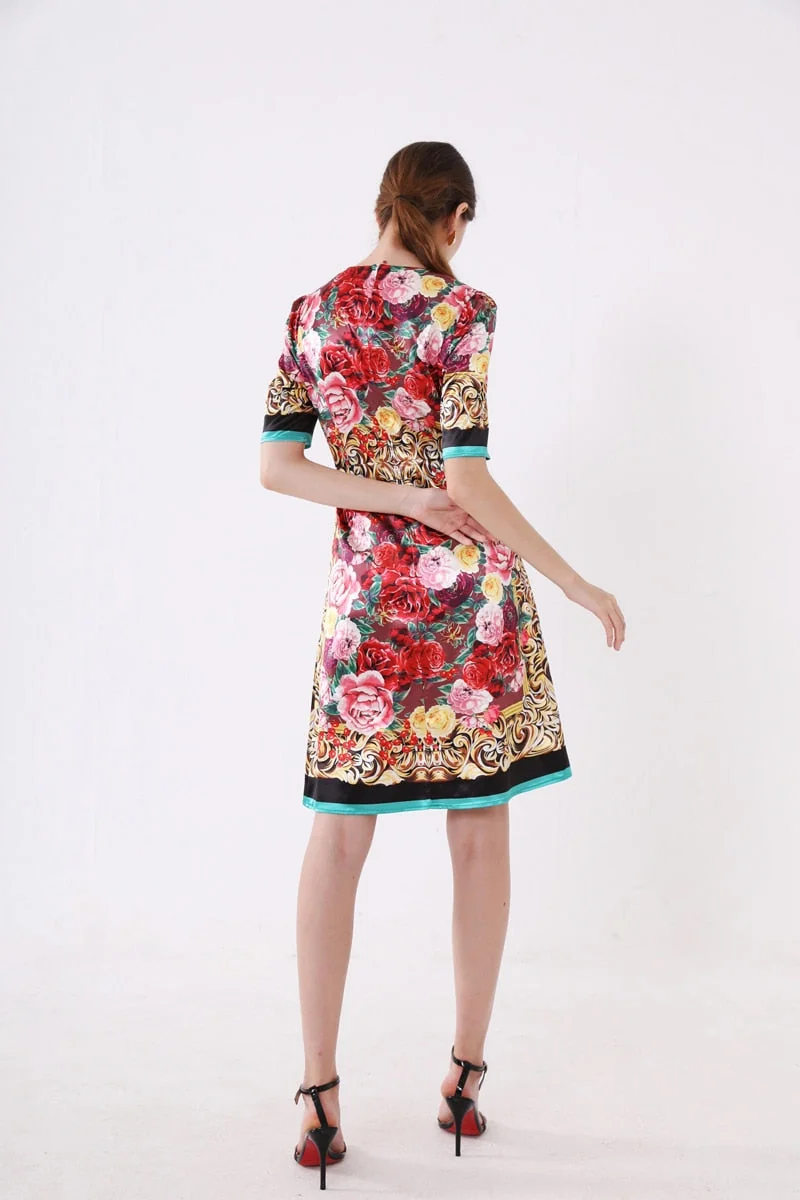 Women's Runway Dresses O Neck Short Sleeves Floral Printed Fashion Casual Pencil Summer Dresses - Image 7