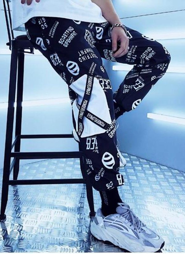 Spring Unisex Black BF Harajuku Reflective Pants Plus Size 3XL Hip Hop Street Dance Cargo Pants Women Ribbon Casual Harem Pants - Takalr