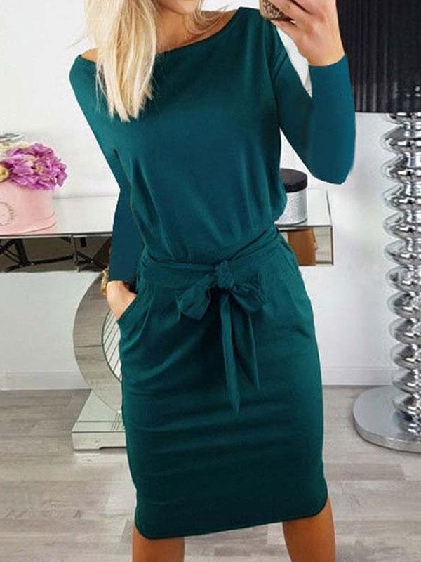 2020 Autumn Midi Party Dress Women Loose Plus Size Dress Female Sexy Casual Knee Length Long Sleeve Dress Ladies With Blet - Takalr