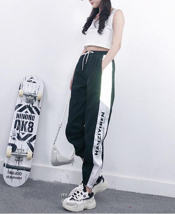 Autumn Harajuku BF Loose Sport Reflective Pants Women Hip Hop High Waist streetwear Cargo Pants Loose Joggers Women - Takalr