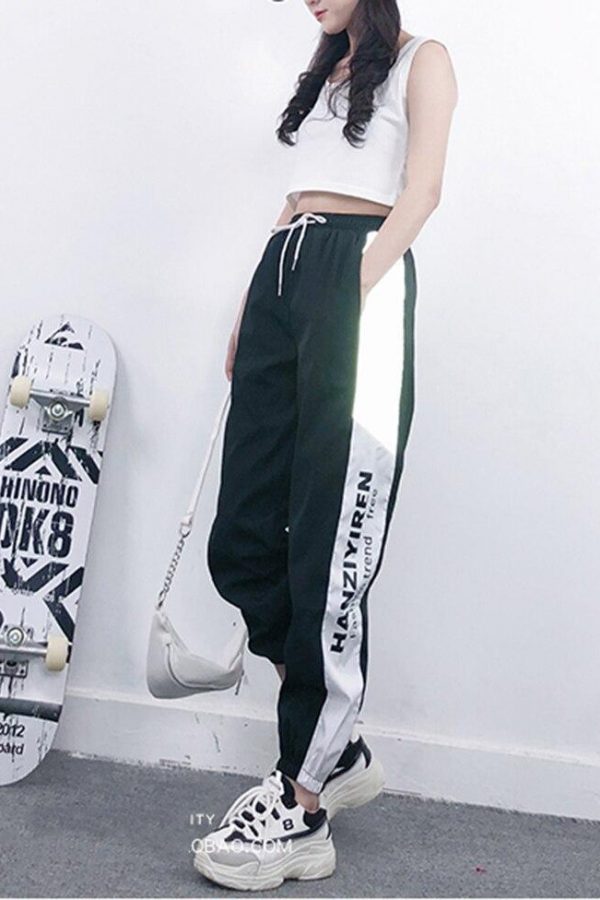 Autumn Harajuku BF Loose Sport Reflective Pants Women Hip Hop High Waist streetwear Cargo Pants Loose Joggers Women - Takalr