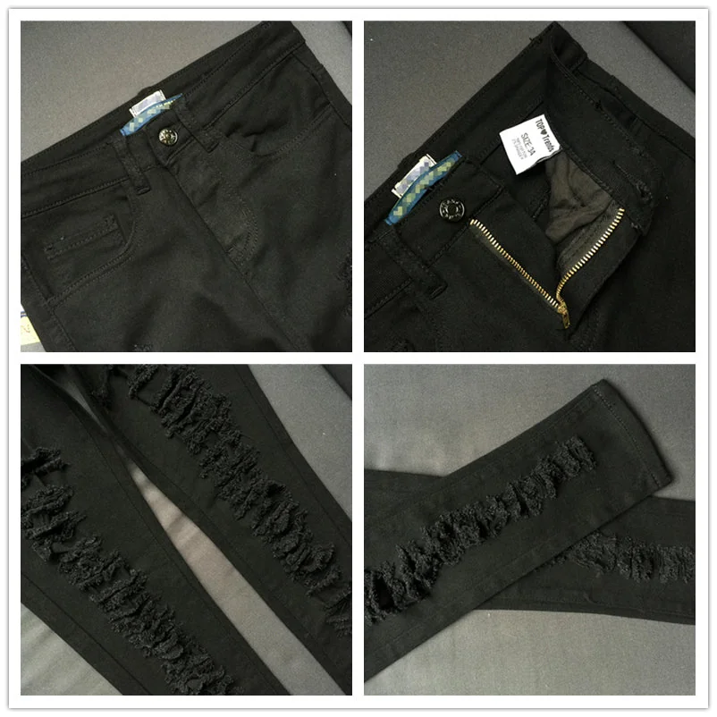 Ripped Jeans For Women Black Ripped Jeans Sexy Distressed Jeans Skinny High Waist Elastic Pencil Denim Trousers - Image 7
