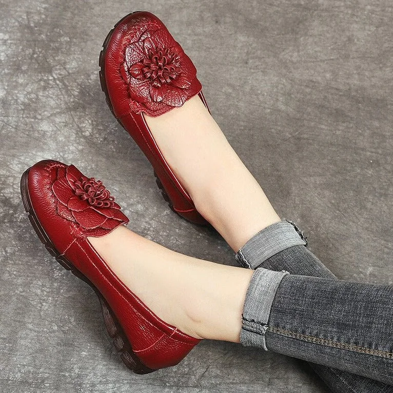 Loafers Genuine Leather Women Flowers Flats Shoes Soft Comfortable - Image 6