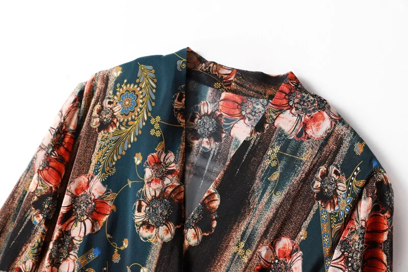 100% Natural Silk Women's Runway Dresses V Neck 3/4 Sleeves Printed Elastic Waist Elegant Summer Dresses - Image 8