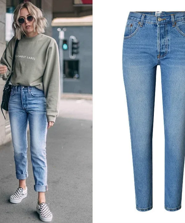 Women High Waist Ripped Back Zipper Jeans Streetwear Denim Pants