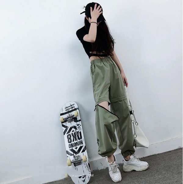 Spring Women Overalls Cargo Pants Unisex Hip Hop Ankle-Length Loose Pants Harajuku Plus Size Zipper knee High waist Haren Pants - Takalr