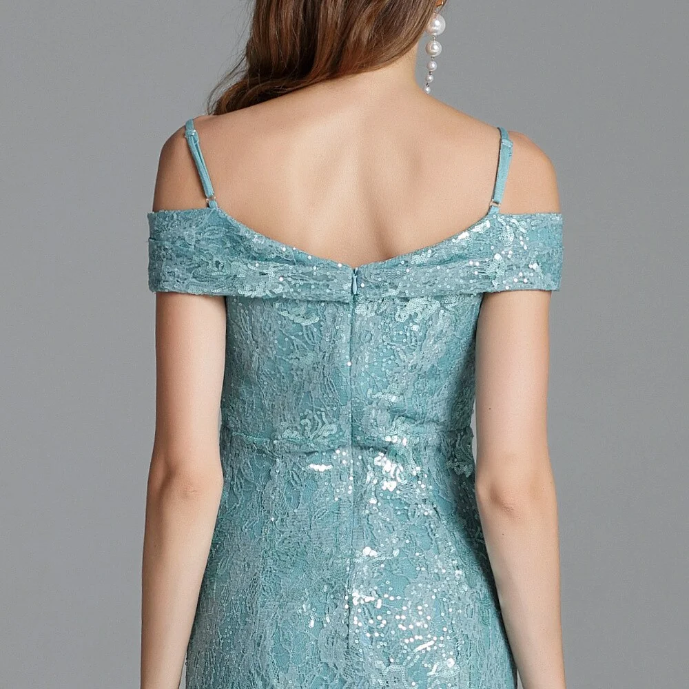 Women's Runway Dresses Spaghetti Straps Sexy Off the Shoulder Party Prom Embroidery Sequined Lace Fashion Long Dresses - Image 12