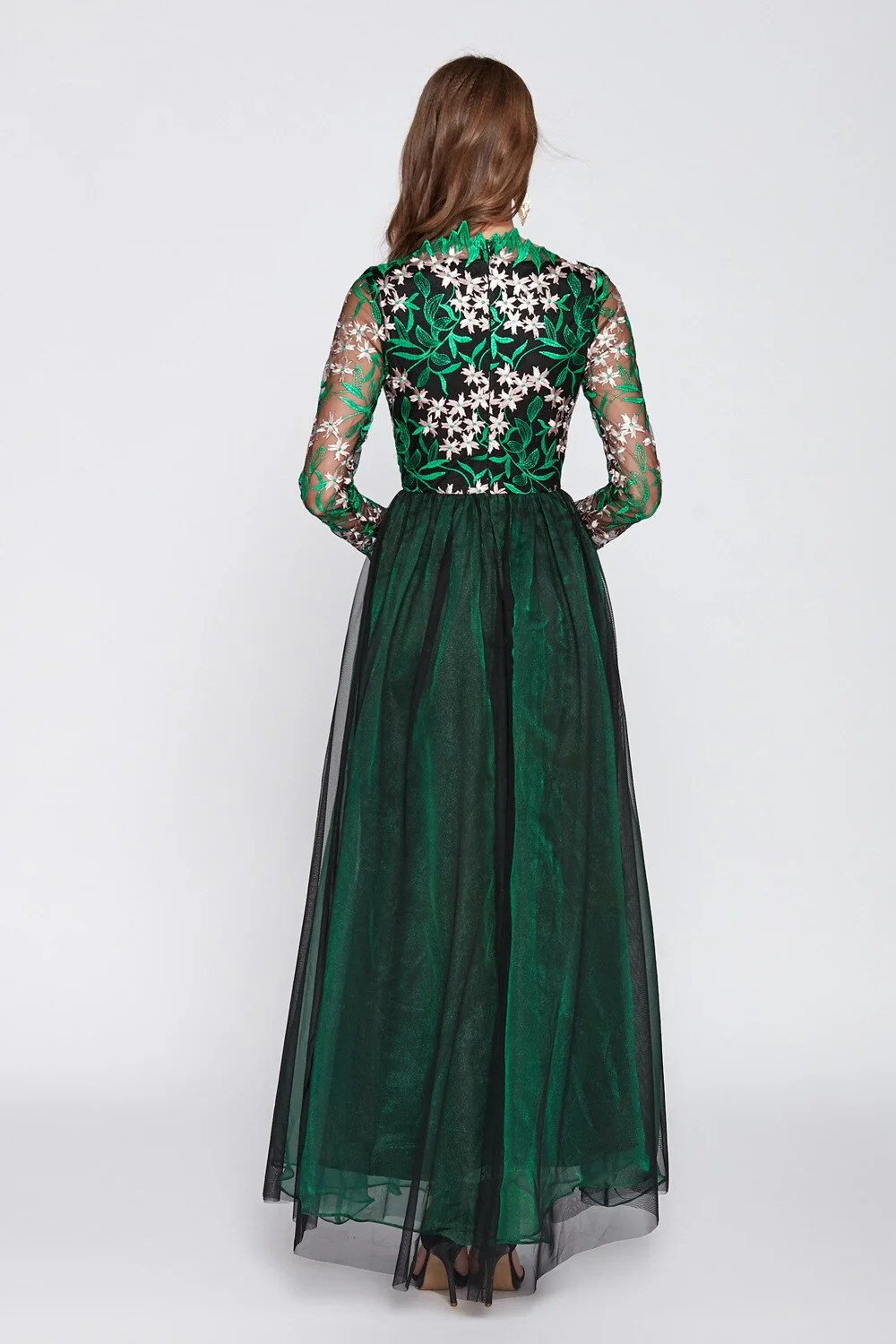 Women's O Neck Long Sleeves Embroidery Bodice Patchwork Fashion Party Prom Maxi Runway Dresses - Image 11