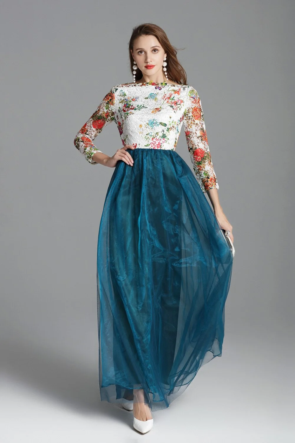 Women's Elegant Runway Dresses Autumn Slash Neckline Embroidery Lace Party Prom Long Sleeves Sequined Fashion Dresses - Image 9