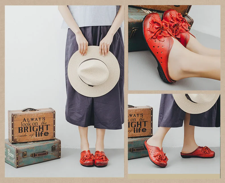 Cow Leather Sandals Slippers Personality Flower Women Fashion Shoes - Image 24