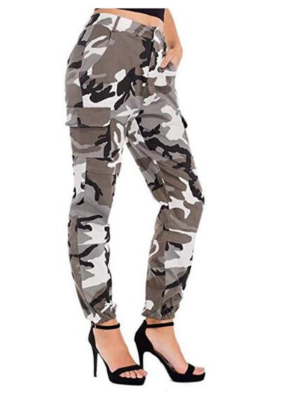 Printed Camouflage Loose Denim Casual Harem Pants Women’s Joggers High Waisted Slim Cargo Pants with Pockets Women Denim Jeans - Takalr