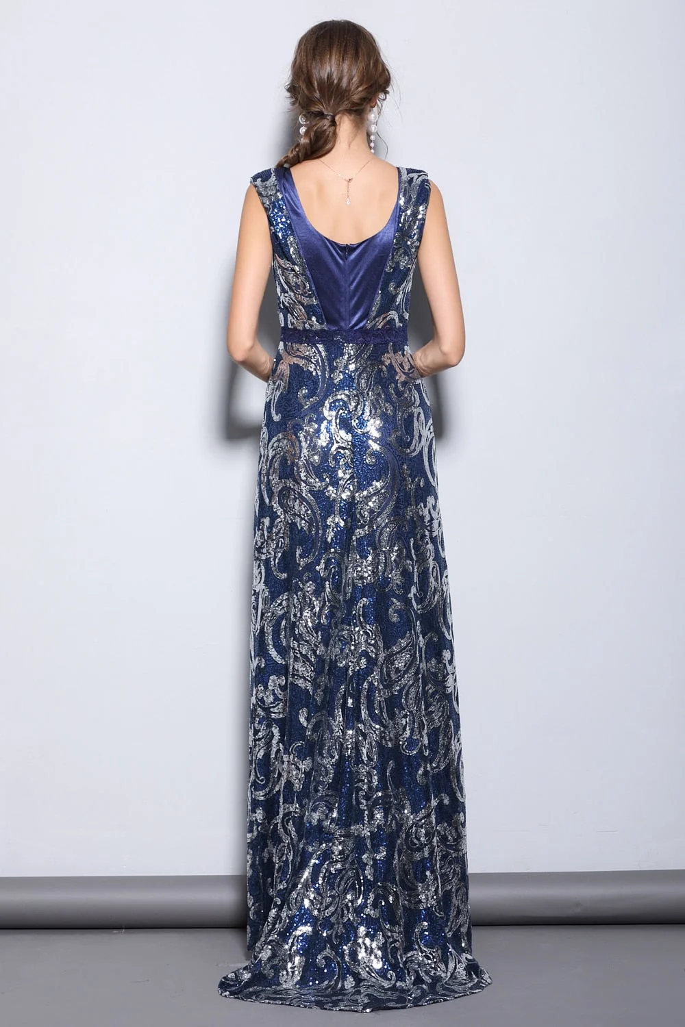 Women's Party Prom Sexy V Neck Sleeveless Embroidery Sequined Elegant Formal Long Runway Dresses - Image 6