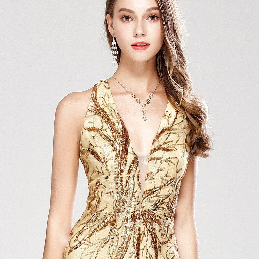 Women's Sexy Low V Neck Sleeveless Cross Open Back Embroidery Sequined Prom Party Dresses Long Runway Dresses - Image 16
