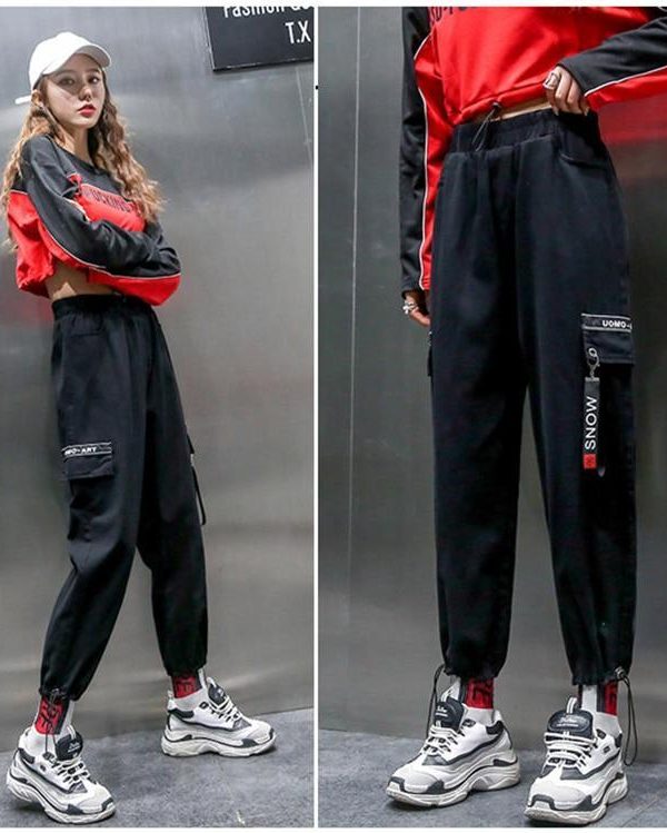 Spring Women Plus Size 2XL Hip Hop Pants  BF Harajuku Loose Cargo Pants Women Ribbon Big Pocket Casual Harem Pants - Takalr