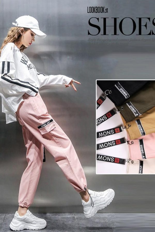 Spring Women Plus Size 2XL Hip Hop Pants  BF Harajuku Loose Cargo Pants Women Ribbon Big Pocket Casual Harem Pants - Takalr