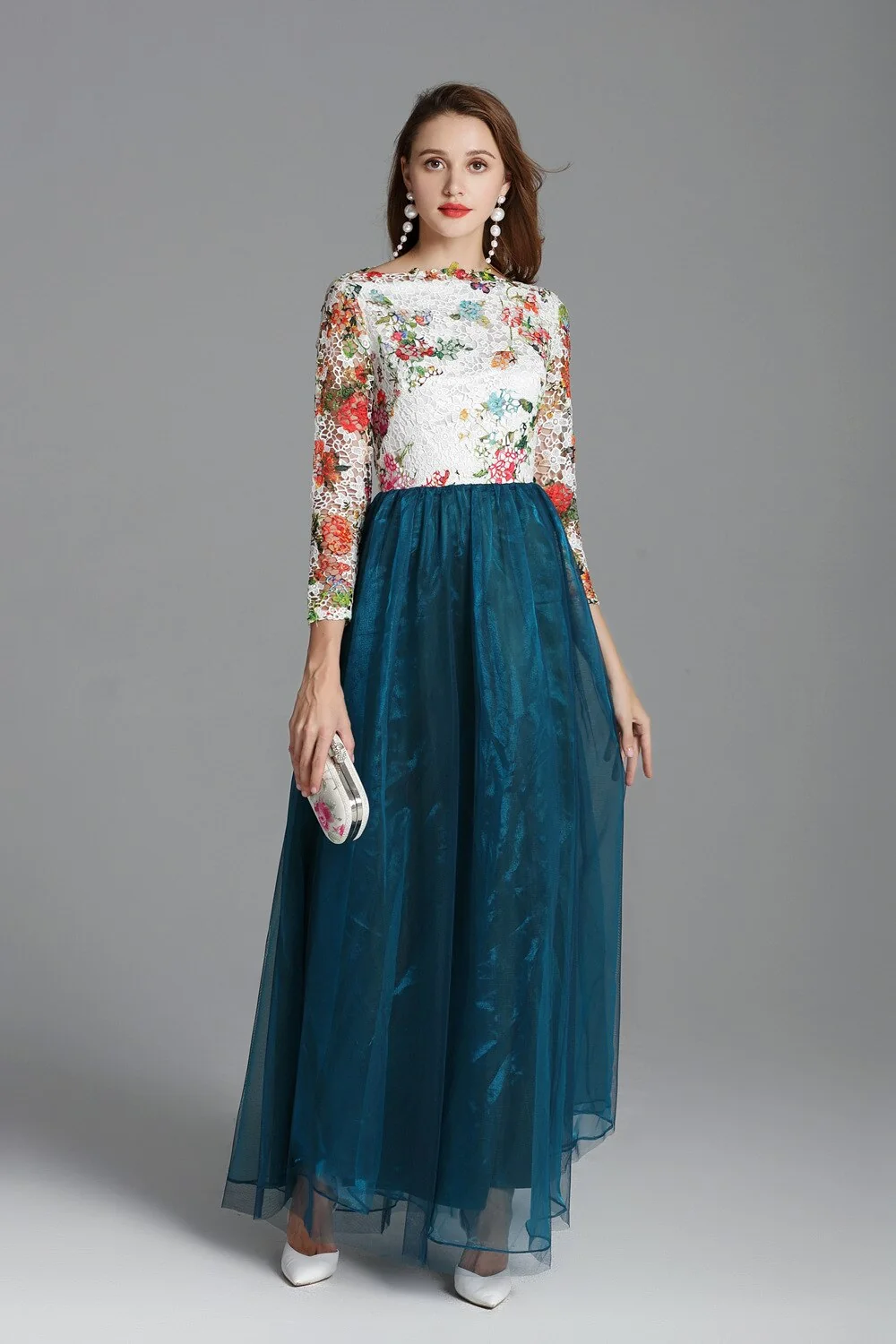 Women's Elegant Runway Dresses Autumn Slash Neckline Embroidery Lace Party Prom Long Sleeves Sequined Fashion Dresses - Image 7