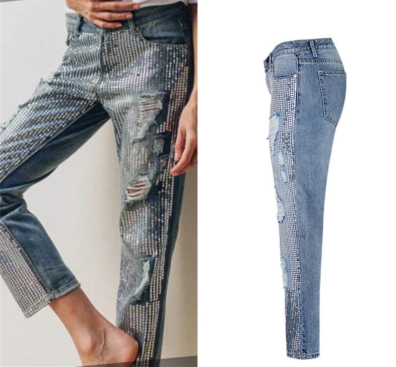 Ripped Jeans for Women Vintage Straight Jeans Woman Denim Pants Light Blue - Image 3