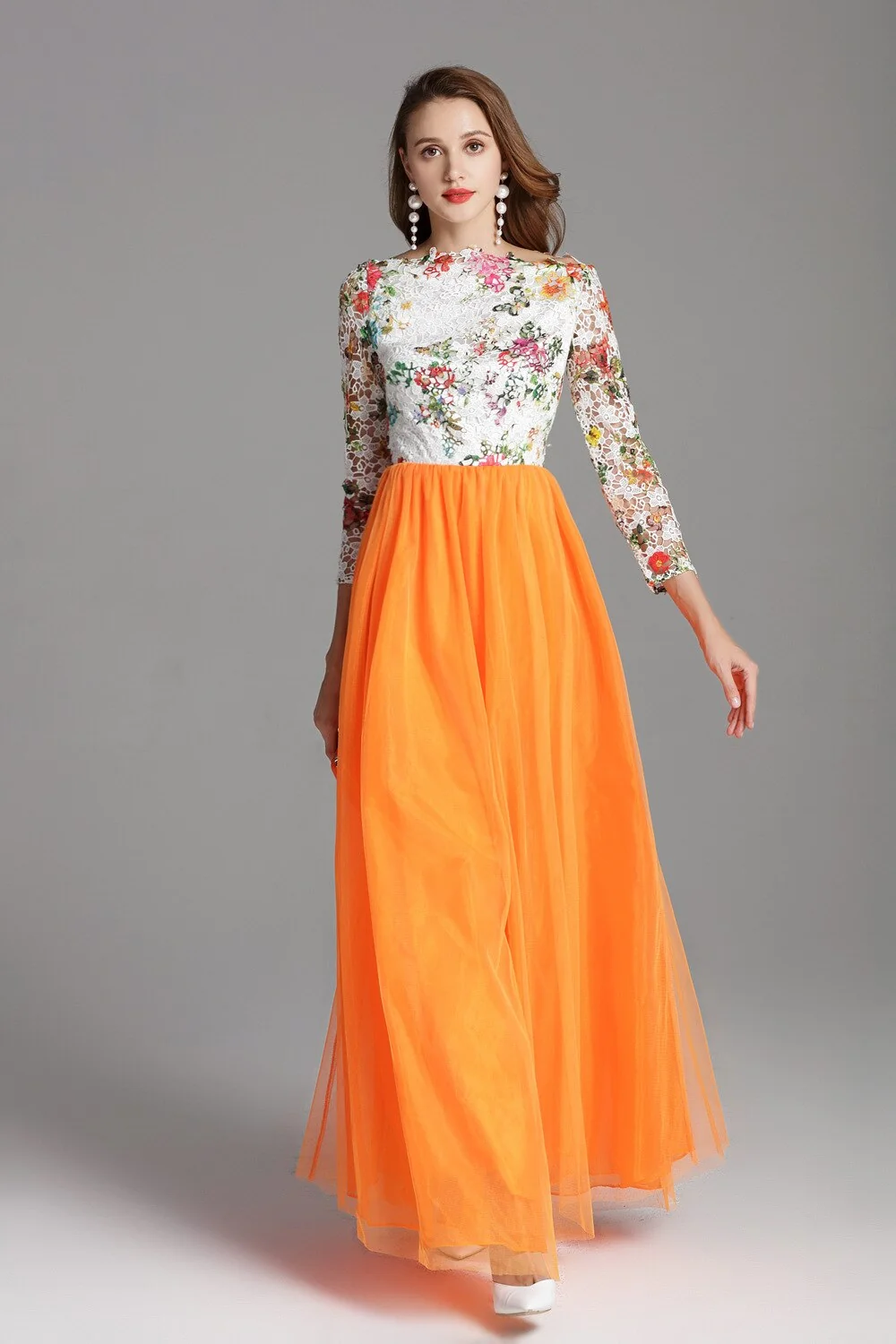 Women's Elegant Runway Dresses Autumn Slash Neckline Embroidery Lace Party Prom Long Sleeves Sequined Fashion Dresses - Image 2