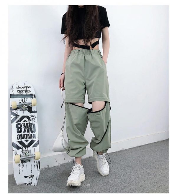 Spring Women Overalls Cargo Pants Unisex Hip Hop Ankle-Length Loose Pants Harajuku Plus Size Zipper knee High waist Haren Pants - Takalr