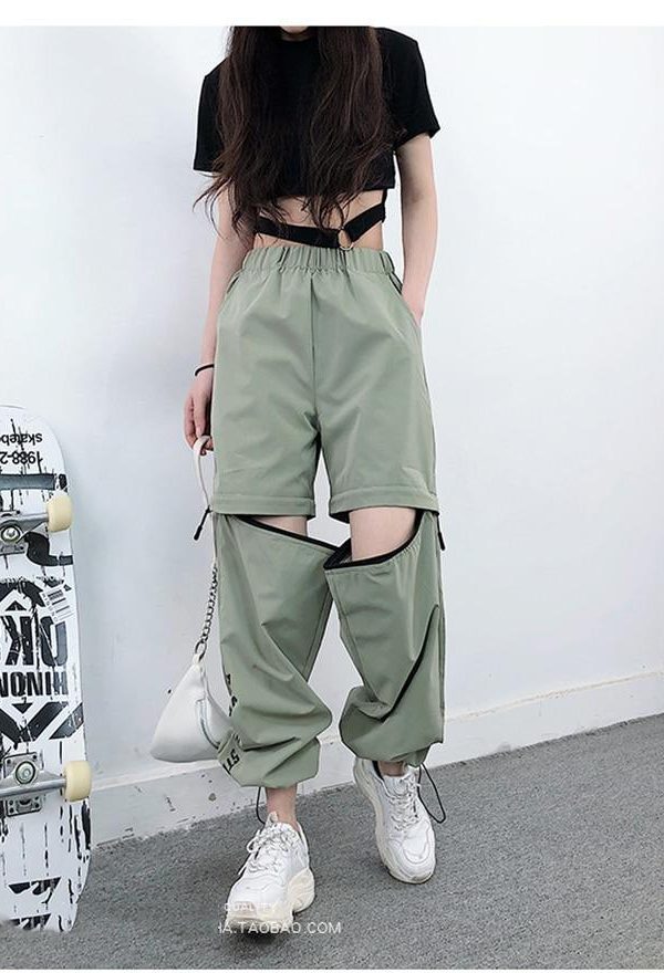 Spring Women Overalls Cargo Pants Unisex Hip Hop Ankle-Length Loose Pants Harajuku Plus Size Zipper knee High waist Haren Pants - Takalr
