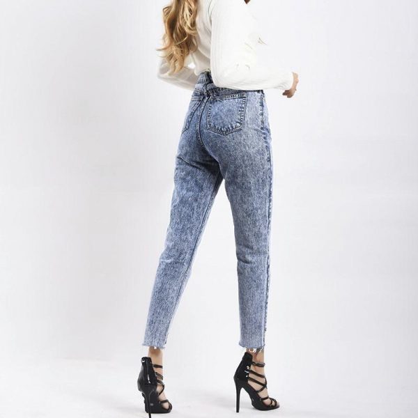 Vintage Boyfriend Jeans Patchwork Denim Snowflake Irregular Trousers - Takalr