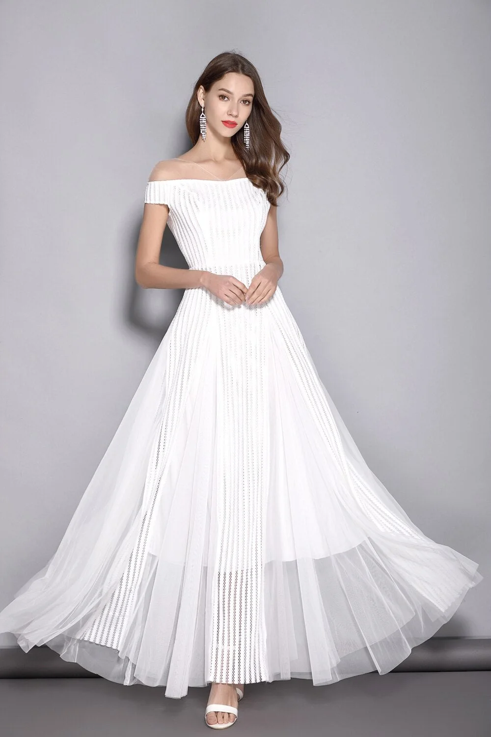 Women's V Neck Short Sleeves Hollow Out Party Prom Elegant Patchwork Long Runway Dresses - Image 2