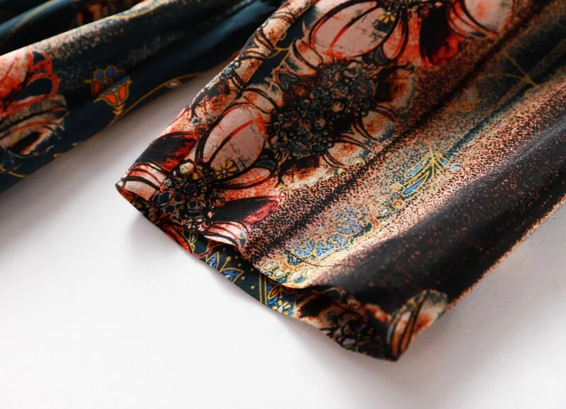 100% Natural Silk Women's Runway Dresses V Neck 3/4 Sleeves Printed Elastic Waist Elegant Summer Dresses - Image 10