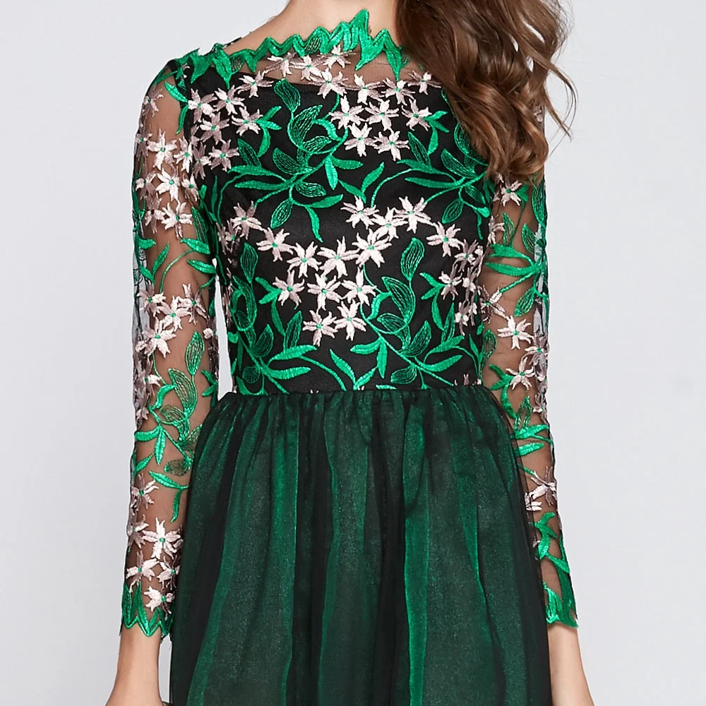 Women's O Neck Long Sleeves Embroidery Bodice Patchwork Fashion Party Prom Maxi Runway Dresses - Image 13